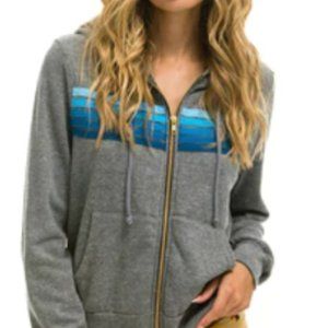 NWT Aviator Nation 5 Stripe Hoodie // Grey/Blue